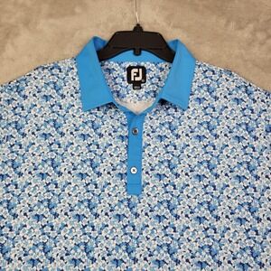 Footjoy‎ Polo Shirt Men's XL Blue Floral Short Sleeve Golf Casual Polyester